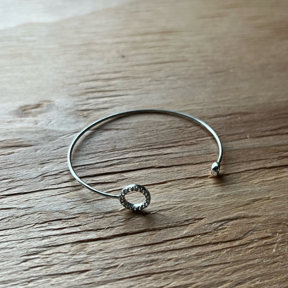 Silver Open Circle Pavé Bangle Bracelet - Women Jewelry